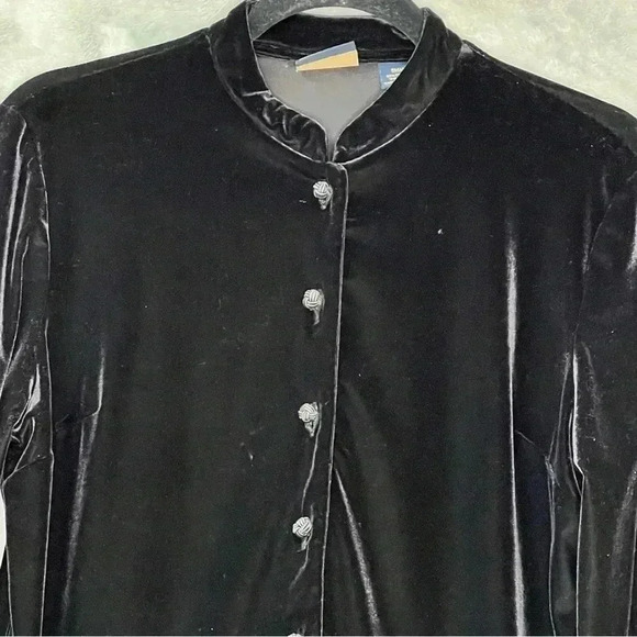 Laura‎ Scott Velvet Button Down Shirt Blouse Sz Small Black Whimsigoth - Picture 2 of 13